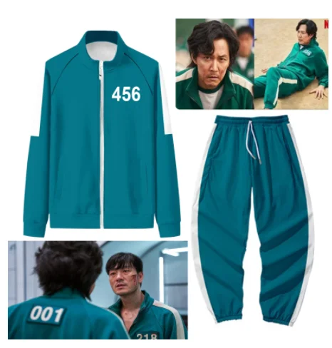 

456 Squid Game 067 Jacket Pants Round Six Men Women Costumes Cosplay Sports Zipper Cardigan Pocket Sweatshirts Set squidgame