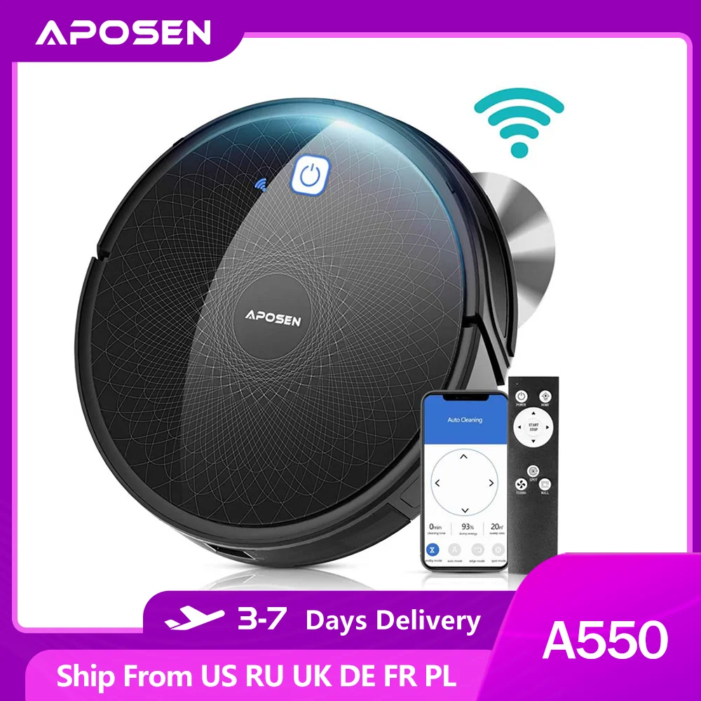 

Aposen Wi-Fi Robot Vacuum Self-Charging Auto Robotic Vacuum Cleaner Works with Alexa Ideal for Home Pet Hair Carpets Hard Floors
