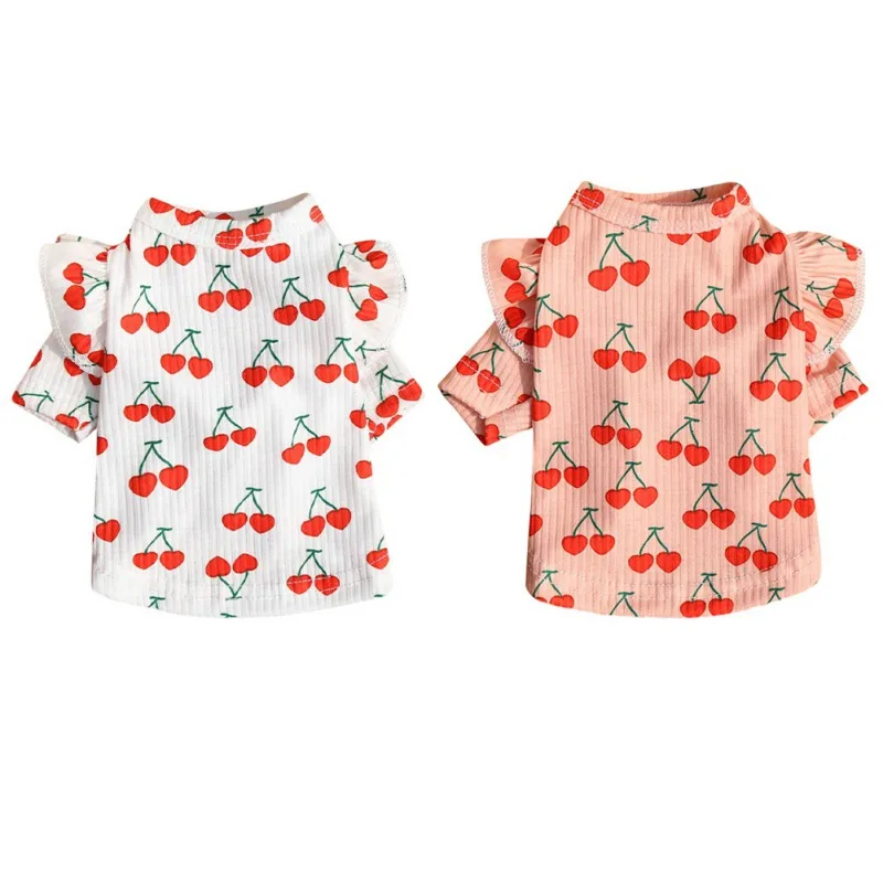 

Pet Dog Clothes Cute Cherry Print Vest T-shirt Soft Pajamas Bottoming Dog Shirt Cat Clothes Accessories