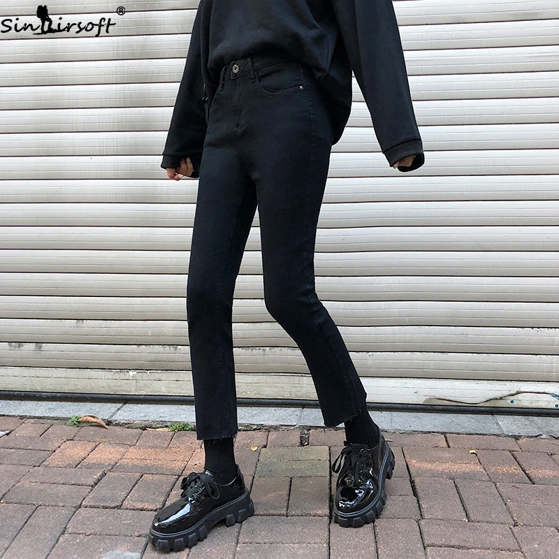 Всесезонные новые хлопковые мягкие и бархатные узкие джинсы с высокой талией