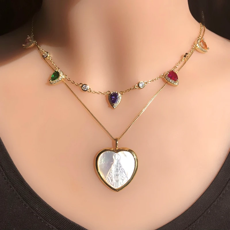 

Water Drop Natural Freshwater Mother Of Pearl Sea Shell Pendant Necklaces For Women Colorful Crystal Glass stone Choker Necklace