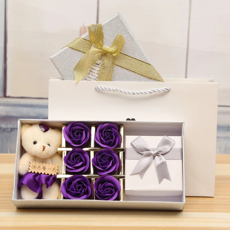 6 шт романтическая роза медведь с подарочной коробкой мыльные Цветочные головки