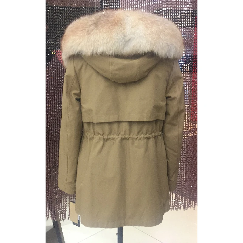 Женская зимняя короткая парка пальто куртка с капюшоном воротник лисьим