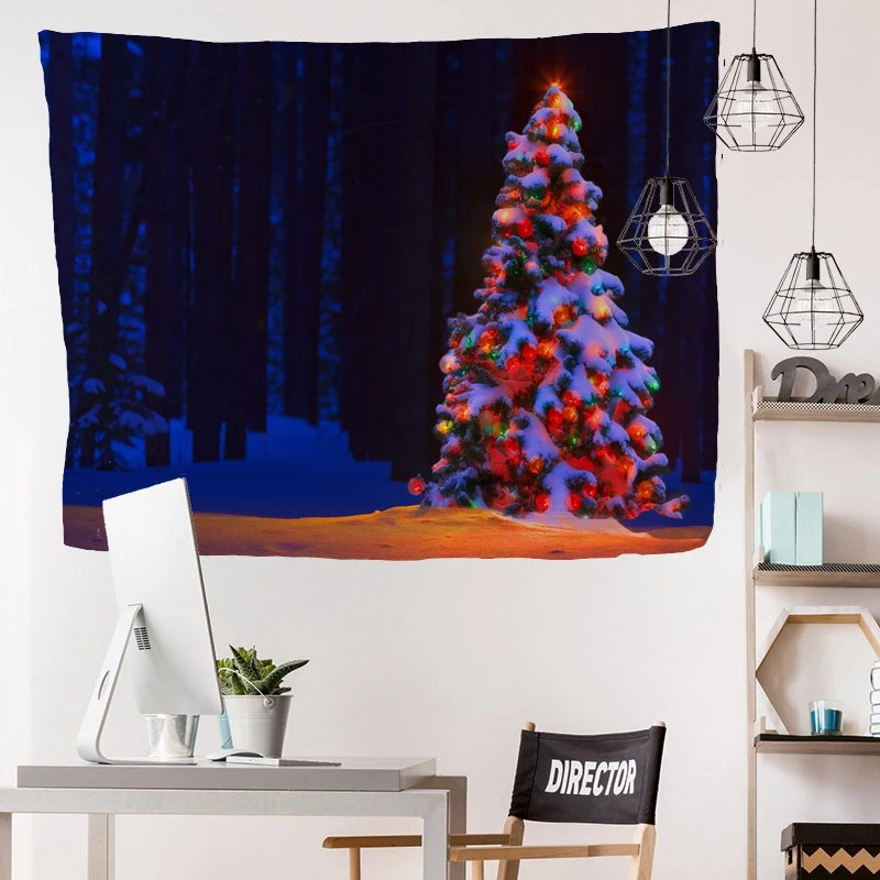 

Christmas Tapestry Christmas Tree And Fireplace Warm Family Wall Hanging Backdrop Home Room Decoration Gift
