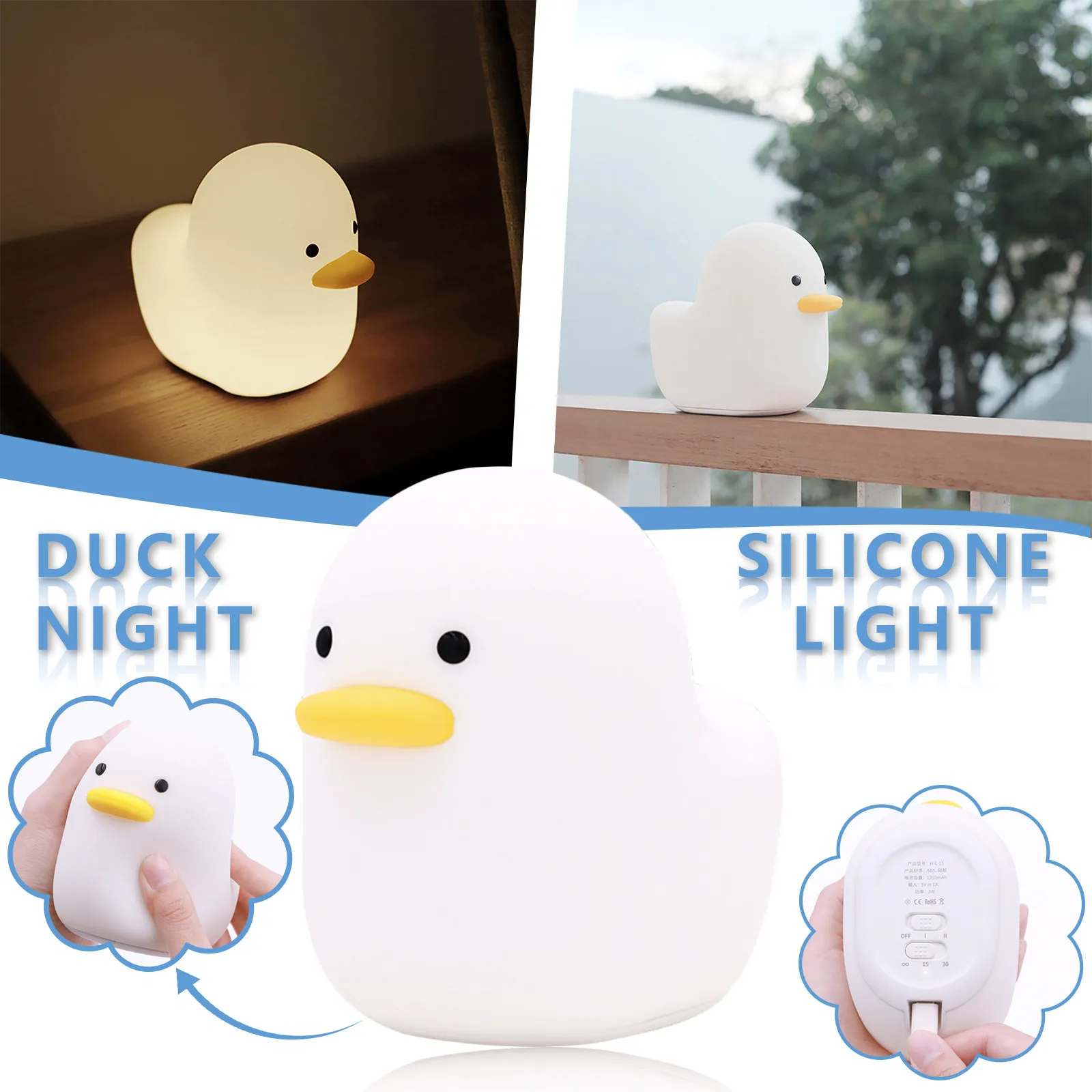 

Led Children Night Light For Kid Soft Silicone USB Rechargeable Bedroom Decor Gift Animal Duck Touchs Night Lamp Christmas Decor