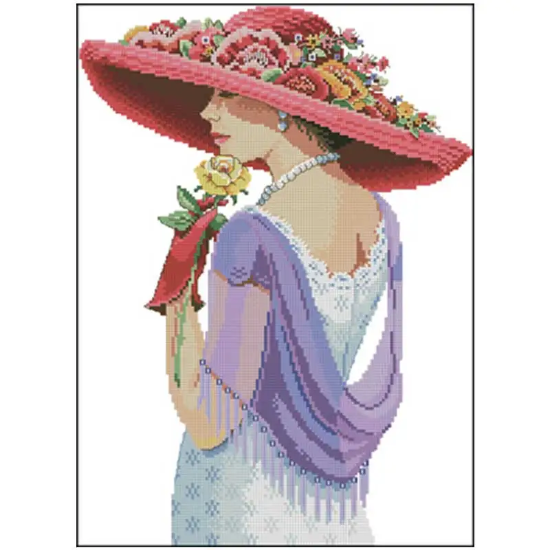 

Girl with flowers patterns counted 11CT 14CT 18CT DIY Cross Stitch Sets wholesale Cross-stitch Kits Embroidery Needlework