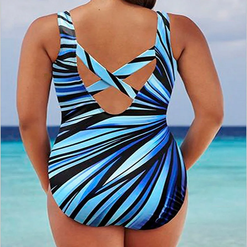 

Womens Sexy One Piece Swimsuit Female Plus Size Swimwear Striped Swimming Suit for Monokini Over Size Bathing Suits L-5XL