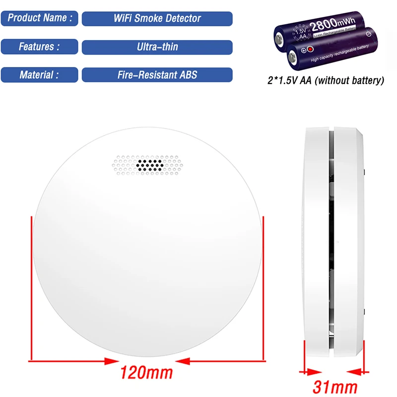 

Tuya WiFi Ultra-thin Smoke Detector Fire Alarm Protection Equipment With CE Approval Smartlife Smokehouse Smoke Alarm Sensor