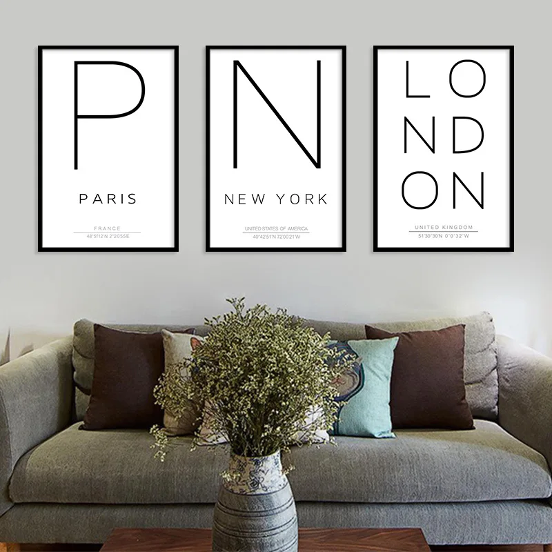 Canvas Painting Home Decoration Pictures City Name Minimalist Quotes Posters Black And White Wall Art Picture Print | Дом и сад