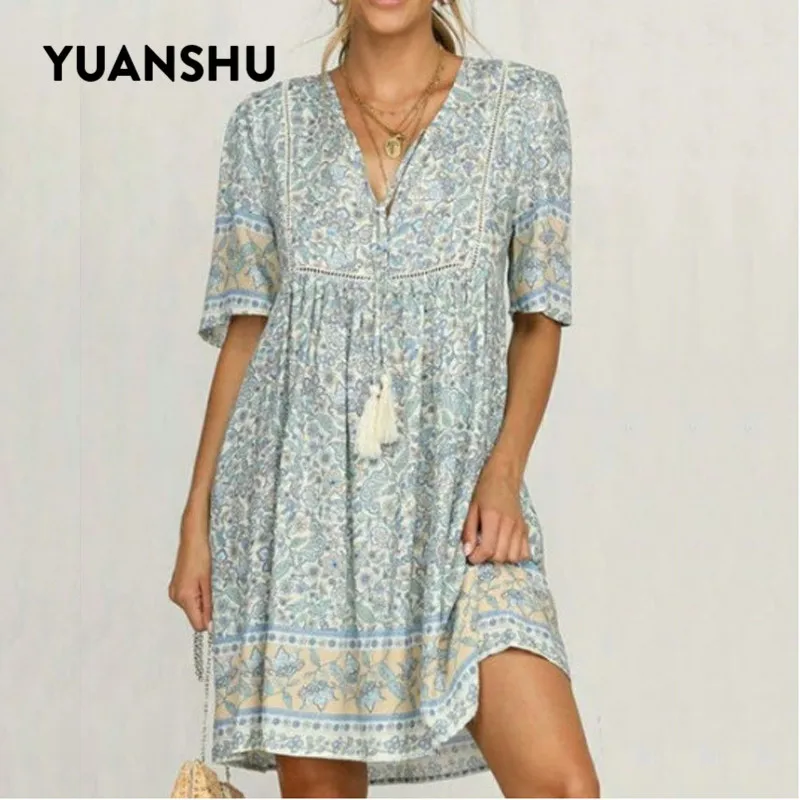 Женское пляжное платье YUANSHU Пляжное Платье с v-образным вырезом и цветочным