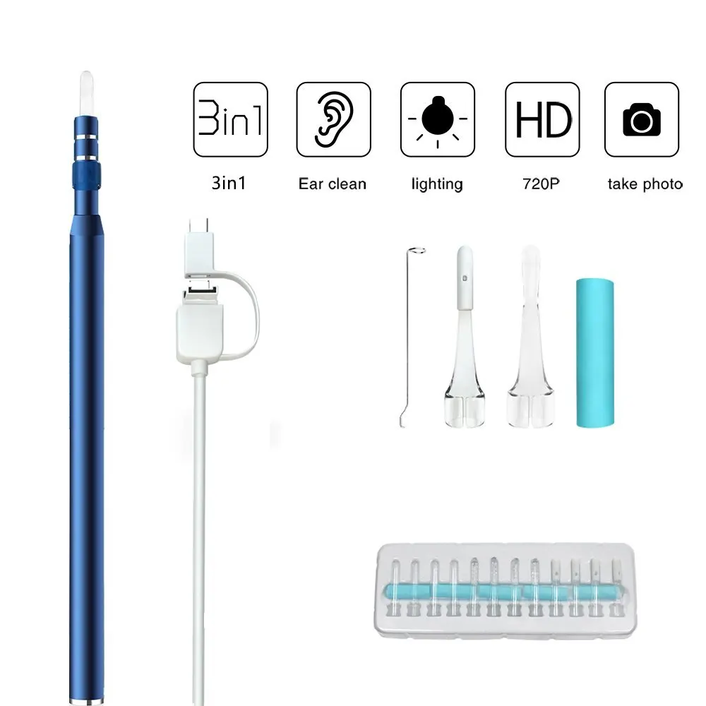 Otoscope Camera Type C 720P Endoscope HD Visual Ear Spoon EarPick Cleaner OTG Android Cleaning Borescope | Безопасность и защита