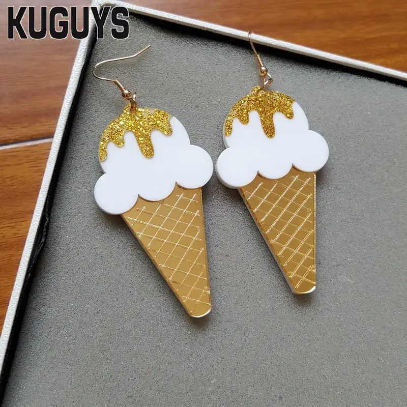 EARRING KUGUYS милые летние сережки-палочки для мороженого для женщин, блестящие акриловые длинные серьги-капли, модные ювелирные изделия, трендовые аксессуары - Окраска металла: EARRING