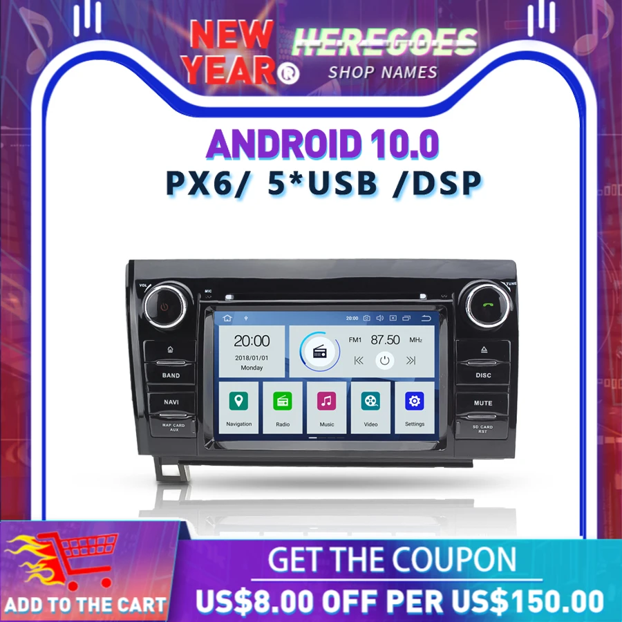 DSP PX6 7 &quotIPS Android 10 автомобильный DVD-плеер Carplay Wifi GPS RDS радио карта Bluetooth 5 0 для Toyota Tundra