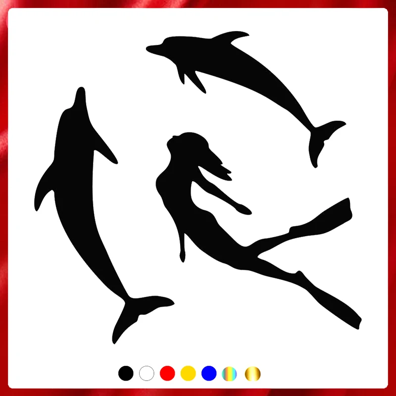 

40595# Die-Cut Vinyl Decal Freediver with Dolphins Car Sticker Waterproof Auto Decors on Car Body Bumper Rear Window