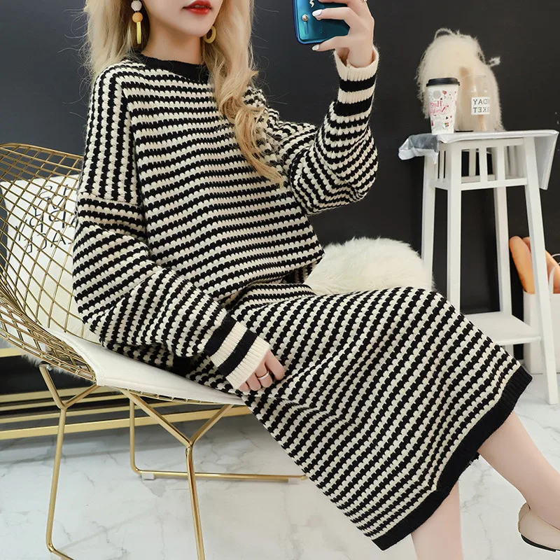 Осенне-зимний новый топ модный свитер из двух частей женская супер пожарная юбка