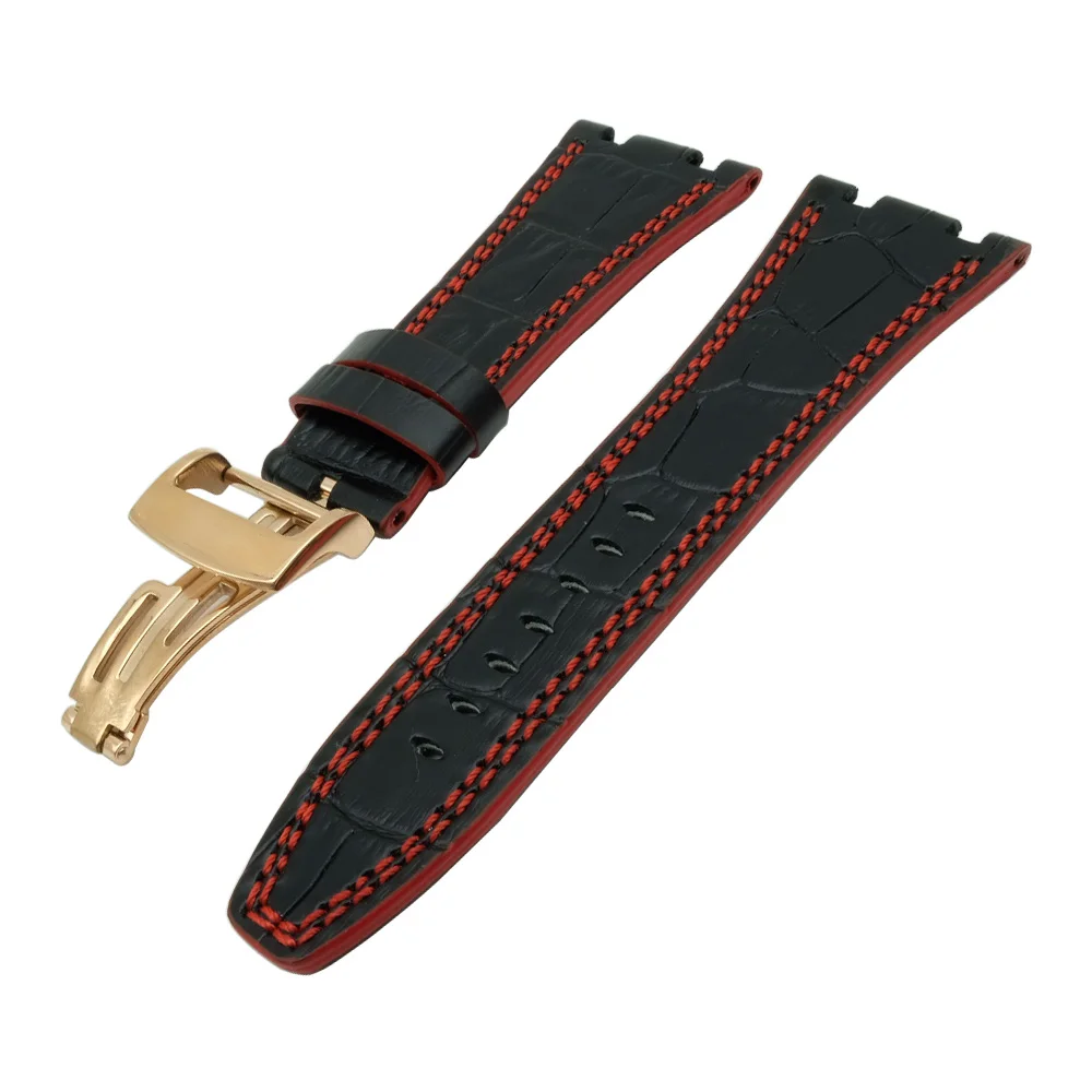 For Audemars 100% New 28 mm Genuine Leather handmade watch band Strap + Silver Clasp For AP + Tools