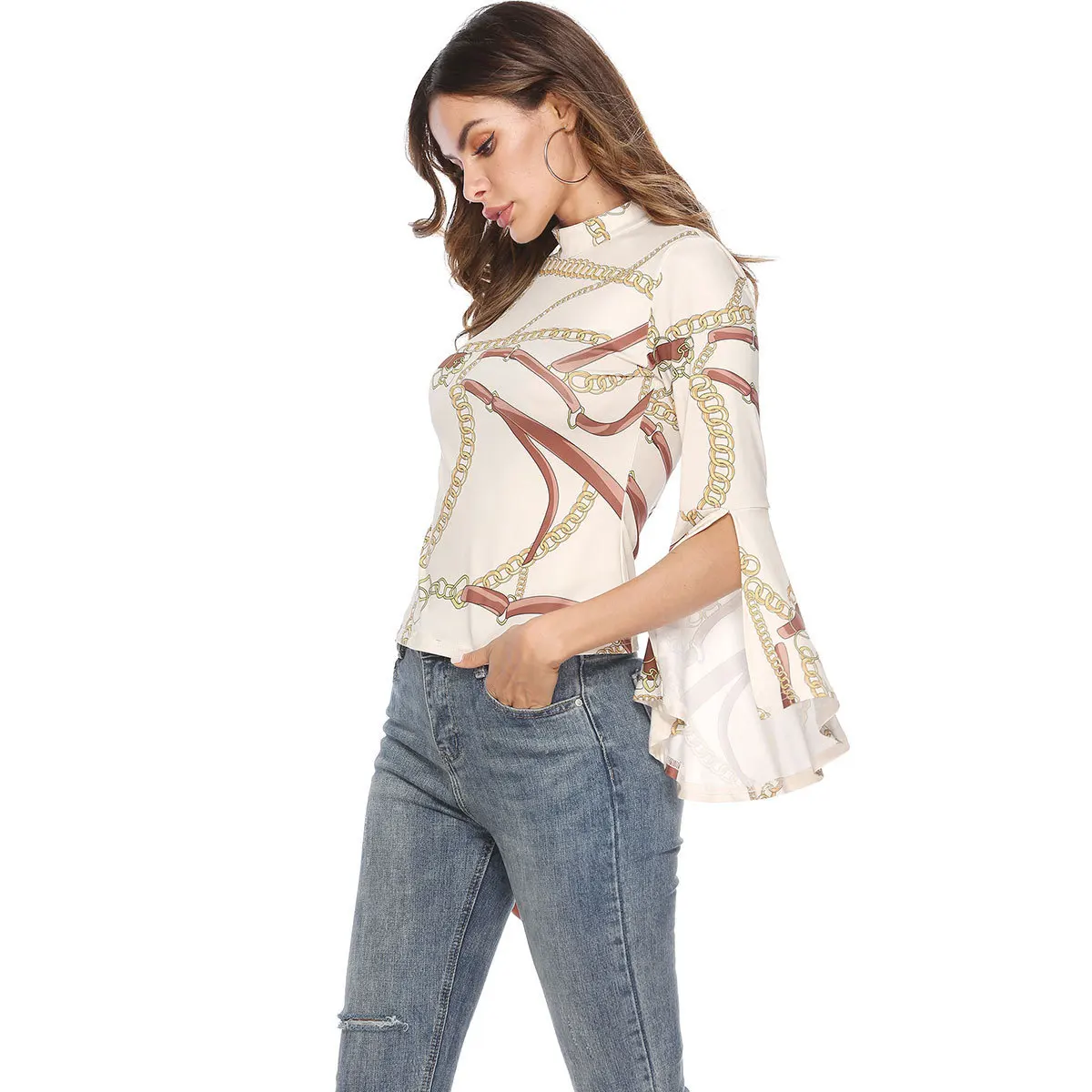 Женская футболка с длинным Расклешенным рукавом сексуальная одежда открытой