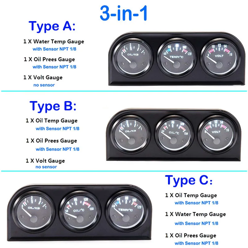 Тройной комплект 52 мм датчик температуры воды/температуры масла/Датчик давления