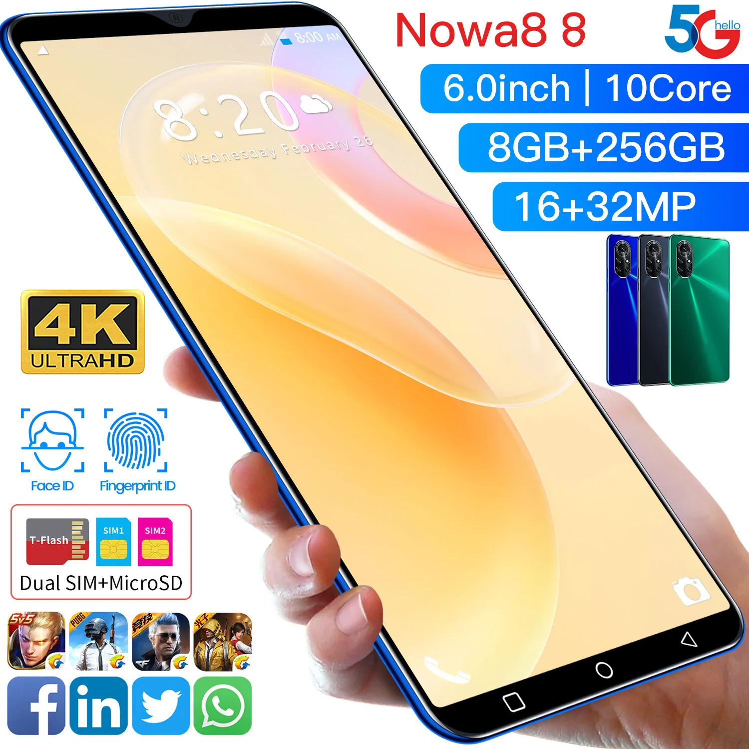 

Nowa-telfono inteligente 8 Pro, pantalla grande HD de 6,pulgadas,16+32MP , desbloqueado, telfono mvil con doble Sim