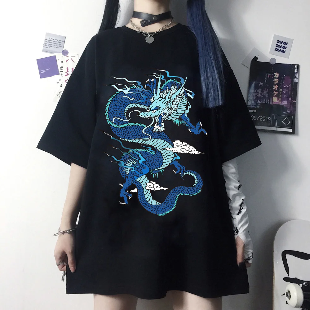 Уличные топы женская футболка ulzzang Harajuku Винтажная с китайским драконом лето
