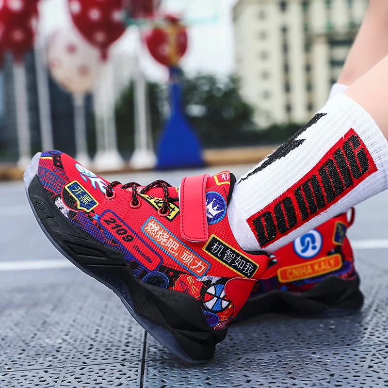 Детская обувь кроссовки для мальчиков Баскетбольная спортивные ботинки большие