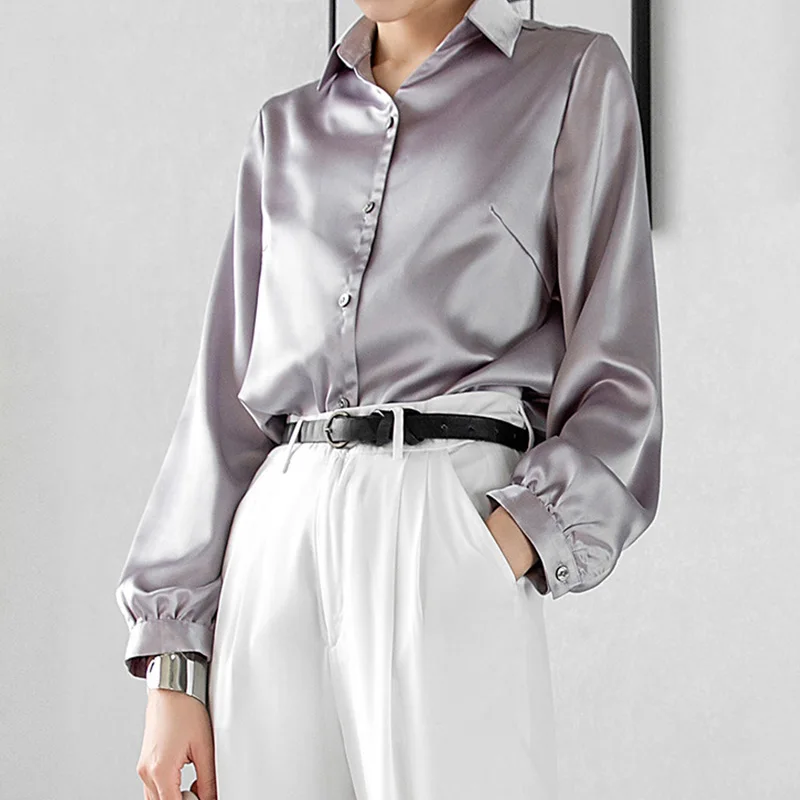 Женская блузка из атласа с длинным рукавом весна-осень 2020 модные блузы и рубашки
