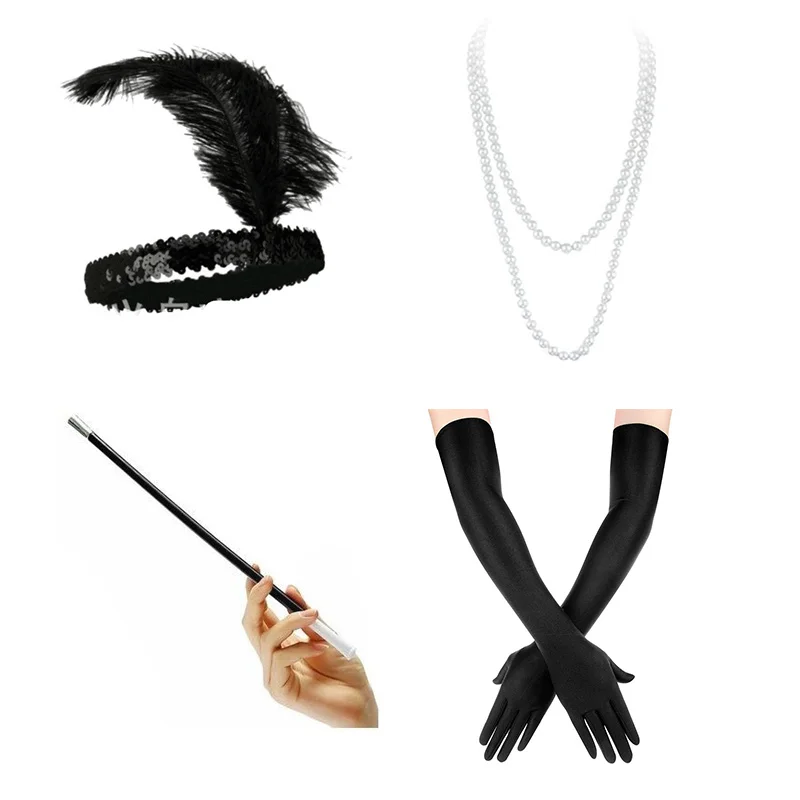 1920S Accessories-A 1920s Flapper платье Great Gatsby вечерние платья с блестками и бахромой - Цвет: 1920S Accessories-A
