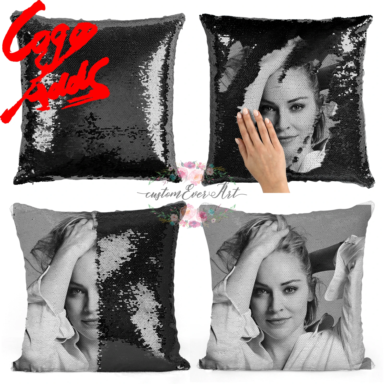 Подушка с блестками Sharon Stone | Наволочка Двухцветная подушка Подарок для нее Него