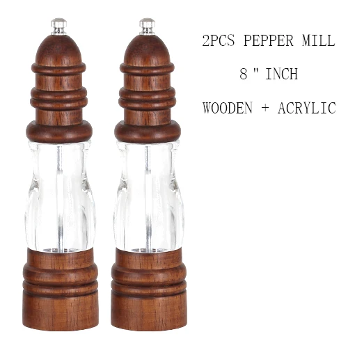 2pc Pepper Mill Антикварная мельница для соли и перца, шлифовальная машина из твердой древесины и акриловой бутылки, ручной керамический шлифовальный механизм для специй, кухонные мельницы для барбекю - Цвет: 2pc Pepper Mill