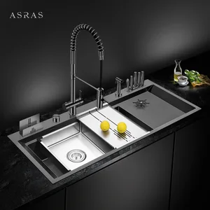 asras large size nanometer sink cup rinser kitchen sink 4mm thickness 220mm depth with drain plate knife holder handmade sinks free global shipping