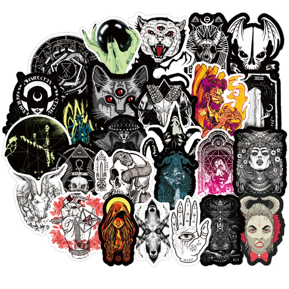 

10/30/50PCS Gothic Demon Black And White Punk Style Gothic Sticker For Laptop Skateboard Bicycle Decal Pegatinas Toy Stickers F5