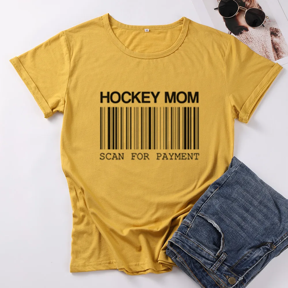 Женская футболка с надписью HOCKEY MOM SCAN для оплаты забавная креативная хлопковая