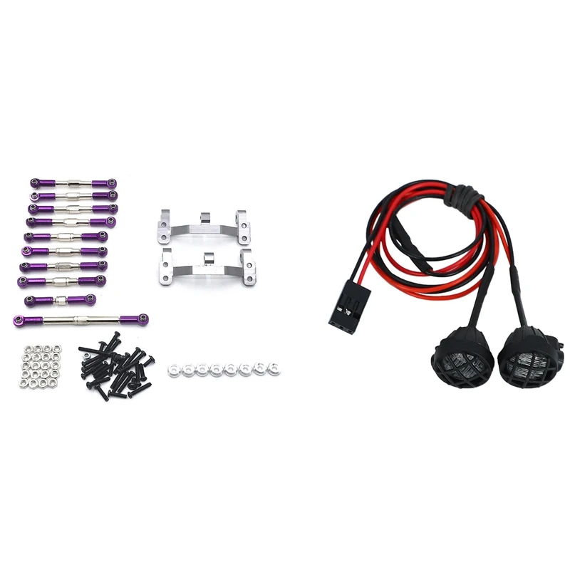 

2Pcs LED Round White Light & 1Set For WPL C14 C24 C24-1 Metal Pull Rod Steering Link Linkage Base Set,Purple