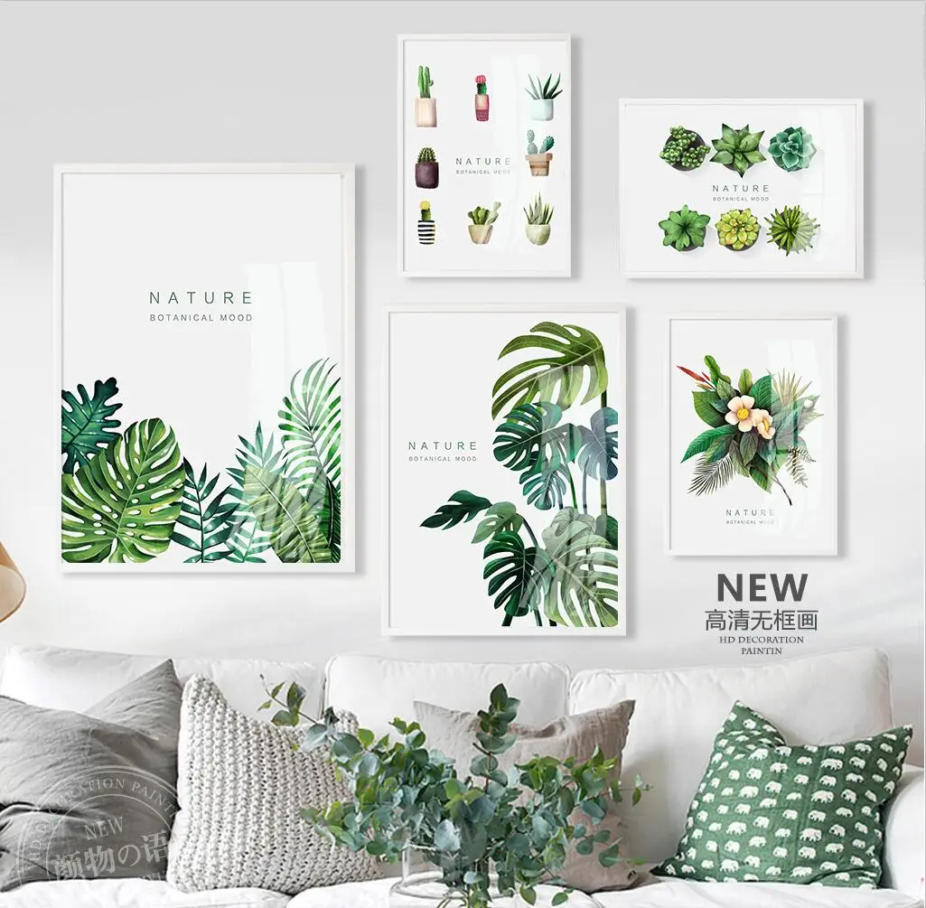 Фотообои с рисунком зеленых цветов кактусов и других видов постеры принты