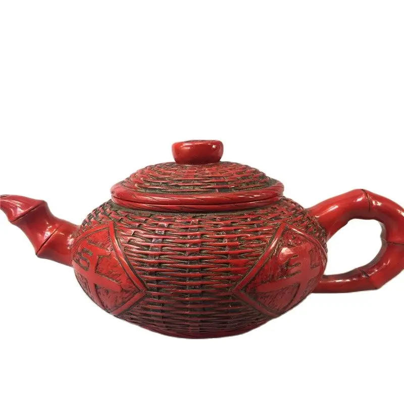 

China Old Beijing Old Goods Red Coral Carving Fish Pot Teapot