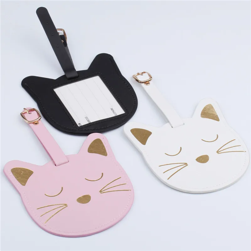 

1pcs Lovely Animal Suitcase Leather Cat LuggageTag Bag Pendant Travel Accessories Name ID Address VIP Invitation Label