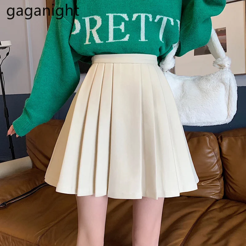 

Gaganight Women Woolen Skirt Female 2021 Autumn and Winter New College Style Gentle Style High Waist A-line Short Pleated Skirt