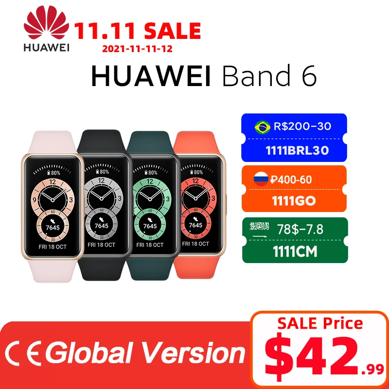 【CODE:PUMPKIN200 2000-200₽】 В наличии Смарт-браслет Huawei Band 6 кислород в крови 1 47-дюймовый