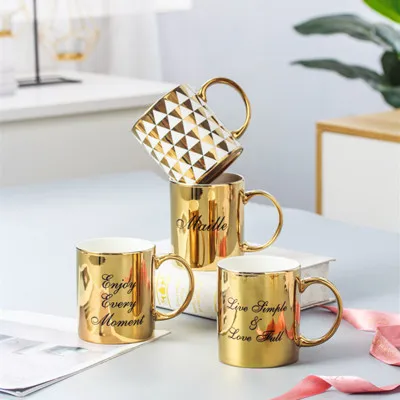 Золотая керамическая кофейная кружка 3D молочная чашка с геометрическими узорами