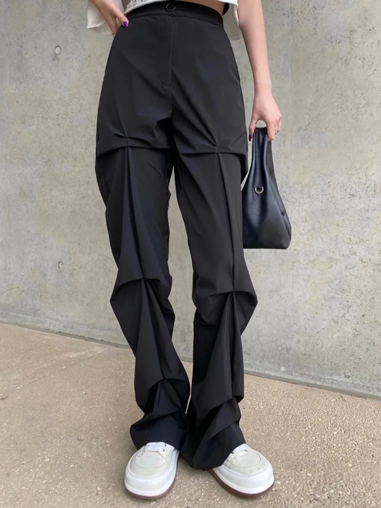 Sonbahar siyah gri katı elastik Baggy kore pantolon takım elbise estetik Alt yüksek bel uzun pantolon moda giyim Streetwear kadın