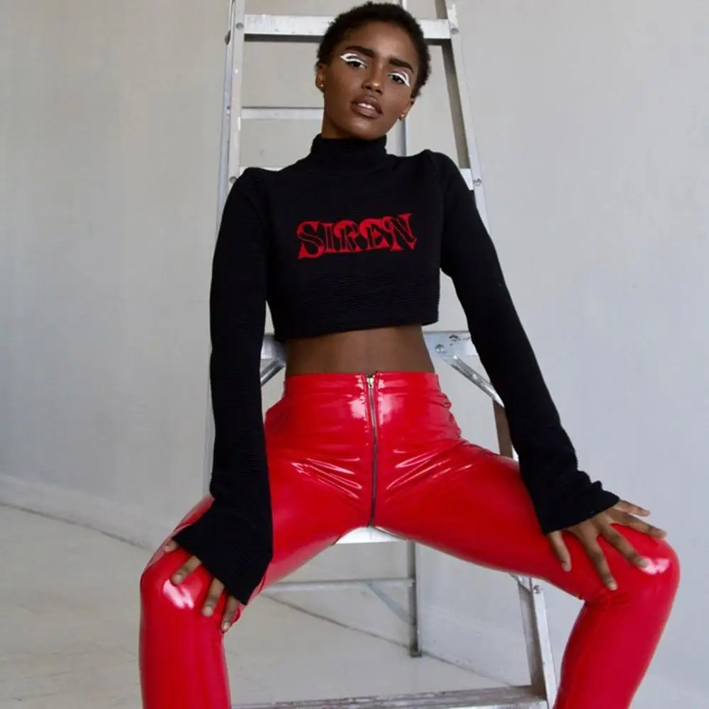 

Qickitout Spandex 10% Sexy Shiny PU leather Leggings Zipper Back Push Up Faux Leather Pants Latex Rubber Pants Jeggings