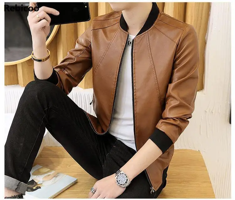 

Fall new youth favors joining together furs Baseball led the trend of cultivate one's morality handsome PU leather jacket