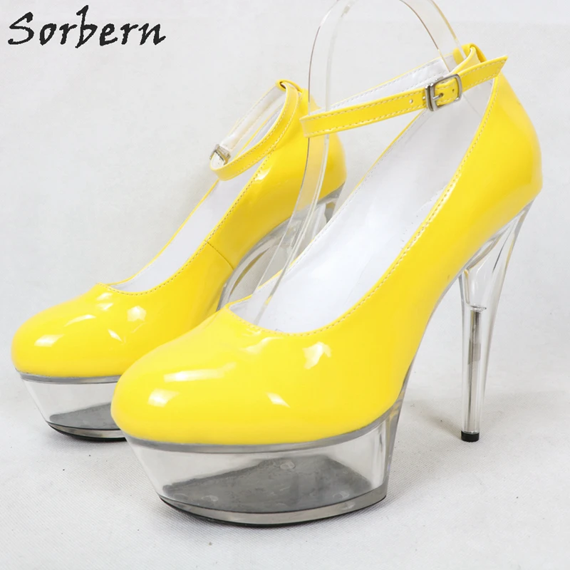 Женские блестящие туфли лодочки Sorbern прозрачные на высокой платформе с ремешком