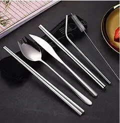 silver set Набор столовых приборов из нержавеющей стали, цветная столовая посуда в западном стиле, переносные наборы столовых приборов для путешествий, вилки, ножи, столовая посуда, наборы - Цвет: silver set