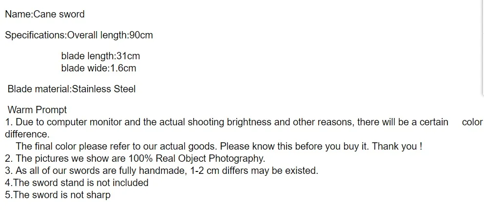 Sword Stainless Steel Cane Outdoor Climbing Sword film Collection Shooting Props Not Edged 90cm
