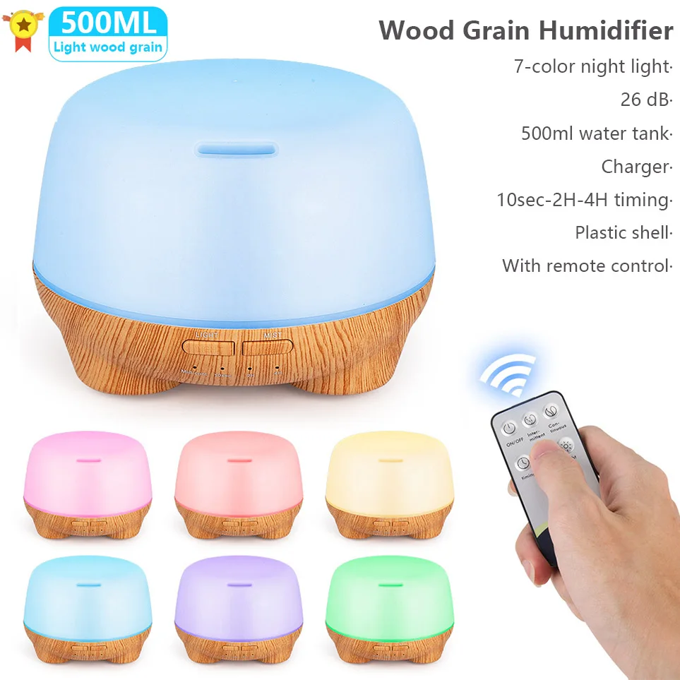 

500ml USB Air Humidifier Aroma Diffuser remote control 7 Colors Changing LED Lights cool mist maker Xaomi Air Purifier for Home