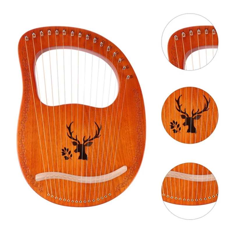 

Lyre Harp 16 Metal Strings Handheld Harp Mahogany String Instrument with Tuning Wrench for Music Lovers Beginners,Etc