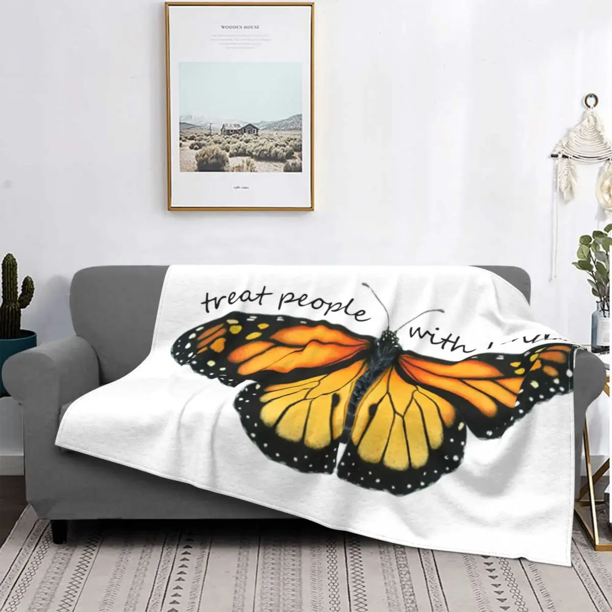 

Treat People With Kindness Monarch Butterflies Blanket Flannel Spring Autumn Cute Breathable Warm Throw Blanket for Bed Outdoor