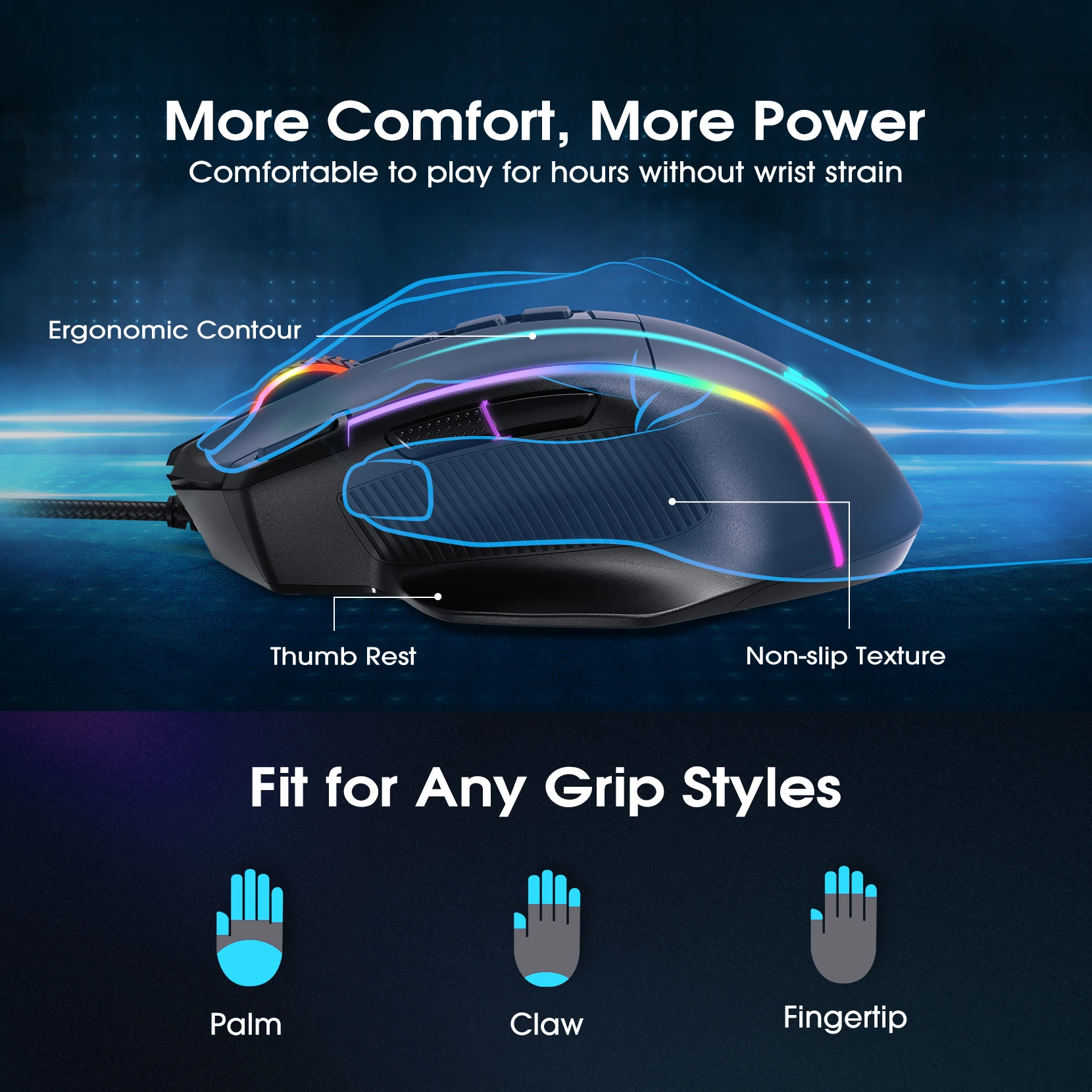 Проводная игровая мышь VicTsing RGB с 10 программируемыми кнопками и кнопкой огня