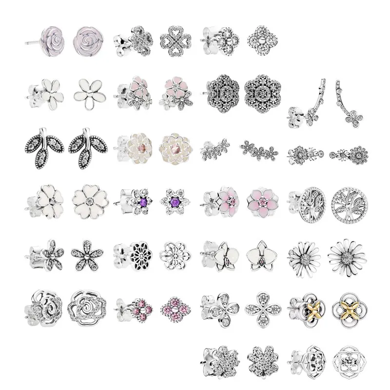 

Small Piercing Flower Stud Earrings For Women 925 Sterling Silver Fine Jewelry Zircon Crystals Daisy Four Leaf Clower 2021 Trend